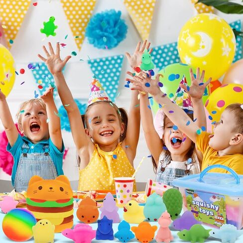 70+Pcs Mochi Squishy Toys for Kids Party Favors - Jumbo Slow Rising Squishys, Mini Stress Relief Fidget Toy for Classroom Prizes, Christmas, Children's Day, Gift Box Included, Random in Kuwait