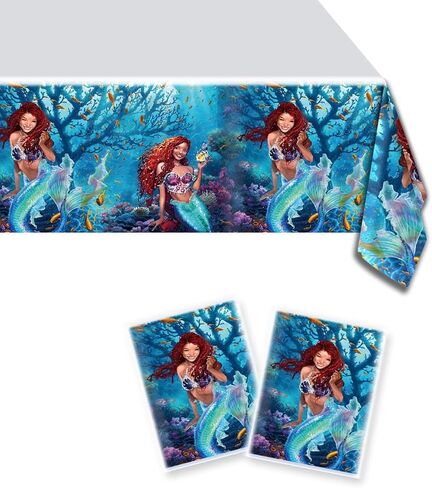 2 قطعة 2023 مفارش المائدة لحفلات حورية البحر الصغيرة 42*71 بوصة ، لوازم تزيين الحفلات باللون الأسود حورية البحر أرييل in Kuwait