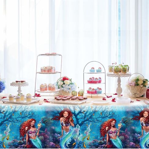 2 قطعة 2023 مفارش المائدة لحفلات حورية البحر الصغيرة 42*71 بوصة ، لوازم تزيين الحفلات باللون الأسود حورية البحر أرييل in Kuwait