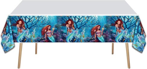 2 قطعة 2023 مفارش المائدة لحفلات حورية البحر الصغيرة 42*71 بوصة ، لوازم تزيين الحفلات باللون الأسود حورية البحر أرييل in Kuwait