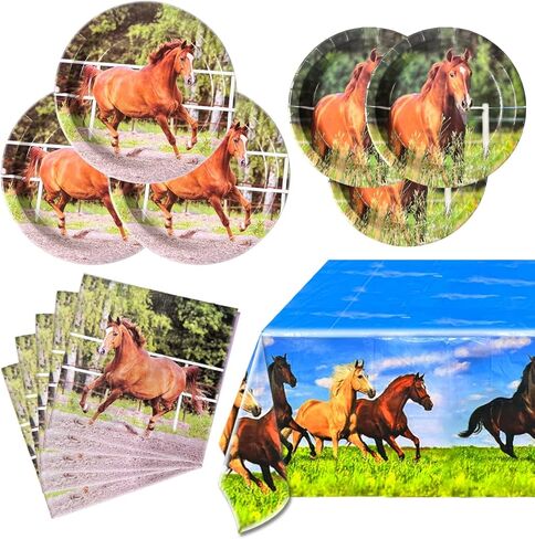 Horse Party Tableware Set,16 pcs Paper Plates (8pcs 9 inch and 8pcs 7inch)-20 Napkin and Table Cloth,Wild Horse Theme Birthday Party Decorations in Saudi Arabia