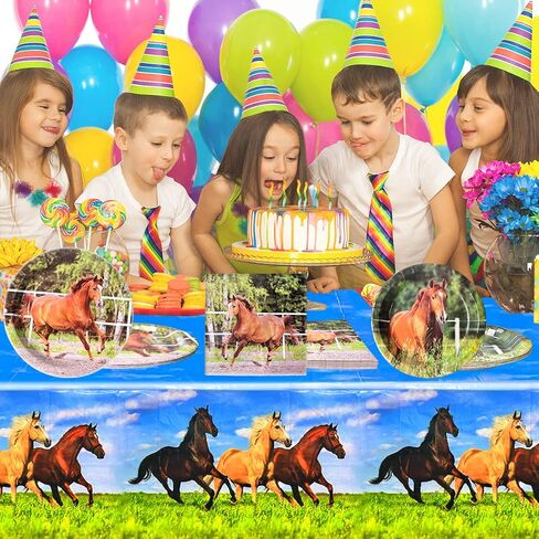 Horse Party Tableware Set,16 pcs Paper Plates (8pcs 9 inch and 8pcs 7inch)-20 Napkin and Table Cloth,Wild Horse Theme Birthday Party Decorations in Saudi Arabia