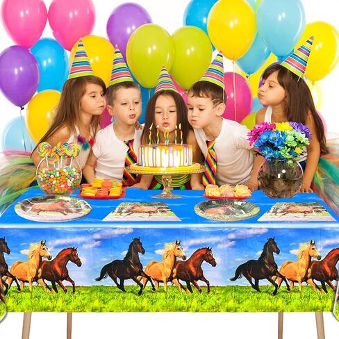 Horse Party Tableware Set,16 pcs Paper Plates (8pcs 9 inch and 8pcs 7inch)-20 Napkin and Table Cloth,Wild Horse Theme Birthday Party Decorations in Saudi Arabia