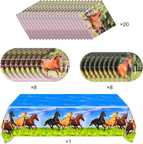 Horse Party Tableware Set,16 pcs Paper Plates (8pcs 9 inch and 8pcs 7inch)-20 Napkin and Table Cloth,Wild Horse Theme Birthday Party Decorations in Saudi Arabia