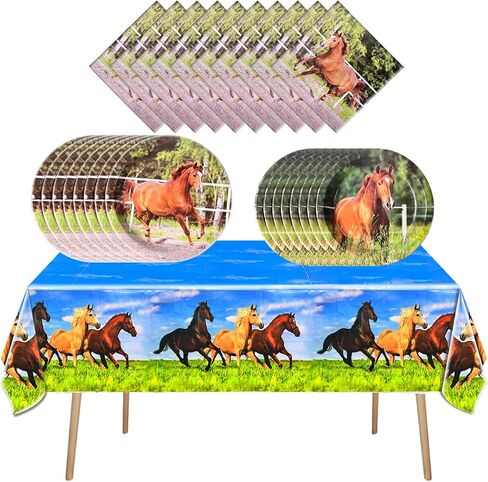 Horse Party Tableware Set,16 pcs Paper Plates (8pcs 9 inch and 8pcs 7inch)-20 Napkin and Table Cloth,Wild Horse Theme Birthday Party Decorations in Saudi Arabia