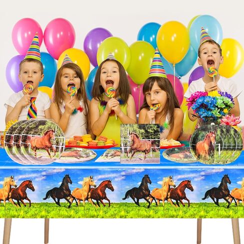 Horse Party Tableware Set,16 pcs Paper Plates (8pcs 9 inch and 8pcs 7inch)-20 Napkin and Table Cloth,Wild Horse Theme Birthday Party Decorations in Saudi Arabia