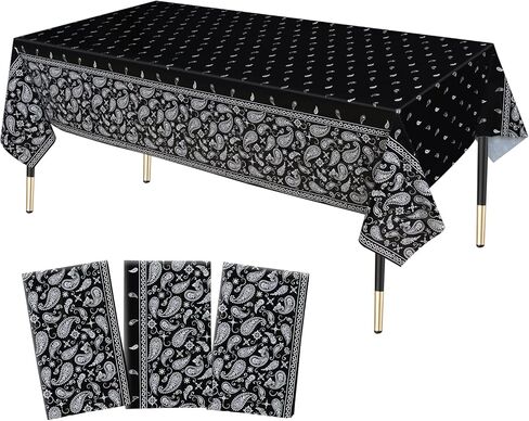 HHHLCWA 3 قطع مفرش طاولة أسود باندانا للحفلات ، أغطية طاولة بتصميم Cholo Gangsta Western Bandana Bandana ، ديكورات حفلات رعاة البقر الغربية موضوع Cholo لمستلزمات الحفلات الغربية، 20 × 131 سم in Kuwait