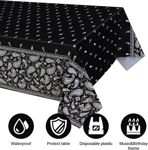 HHHLCWA 3 قطع مفرش طاولة أسود باندانا للحفلات ، أغطية طاولة بتصميم Cholo Gangsta Western Bandana Bandana ، ديكورات حفلات رعاة البقر الغربية موضوع Cholo لمستلزمات الحفلات الغربية، 20 × 131 سم in Kuwait