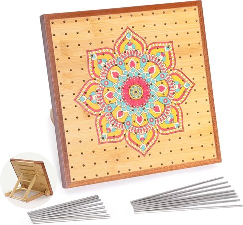 لوح حظر الكروشيه من FunisFun مع أوتاد، ألواح خشبية من الخيزران مقاس 9.25 بوصة للحياكة ومربعات الجدة مع 16 دبابيس من الفولاذ المقاوم للصدأ، هدايا للأمهات الجدات in Kuwait