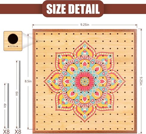 لوح حظر الكروشيه من FunisFun مع أوتاد، ألواح خشبية من الخيزران مقاس 9.25 بوصة للحياكة ومربعات الجدة مع 16 دبابيس من الفولاذ المقاوم للصدأ، هدايا للأمهات الجدات in Kuwait