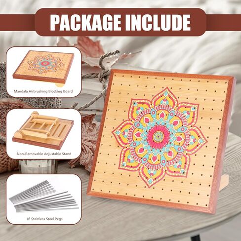 لوح حظر الكروشيه من FunisFun مع أوتاد، ألواح خشبية من الخيزران مقاس 9.25 بوصة للحياكة ومربعات الجدة مع 16 دبابيس من الفولاذ المقاوم للصدأ، هدايا للأمهات الجدات in Kuwait