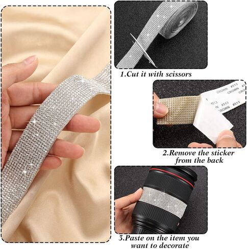Self Adhesive Rhinestone Strips Diamond Bling Crystal Ribbon Sticker Wrap for Craft Jewel Tape Roll with 2 mm Rhinestones for DIY Car Phone Christmas Decoration (Silver,1.06 Inch x 3 Yards) in Saudi Arabia