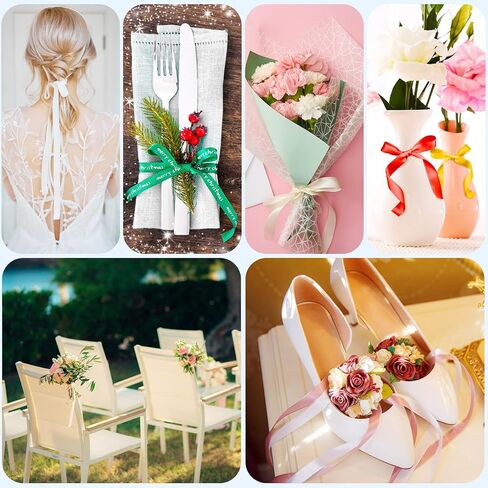 شريط من الساتان Glitinsel 40 لفة بطول 1000 ياردة، شريط قماشي 3/8 بوصة، شريط متنوع لتغليف الهدايا وتزيين الحفلات، أشرطة حريرية للحرف اليدوية وخياطة باقة الزهور وصناعة القوس، 20 لونًا ثابتًا in Kuwait