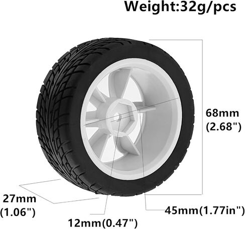 1/10 RC On Road Tires and Plastic Drift Wheels 12mm Hex Rally Racing Tyres for 1:10 Scale Touring Street Car Tamiya TT01 TT02 XV01 TA06 A959 PTG2 144001 HPI KYOSHO HSP Traxxas 4PCS (White) in Saudi Arabia