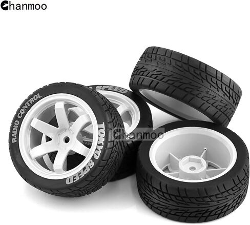 1/10 RC On Road Tires and Plastic Drift Wheels 12mm Hex Rally Racing Tyres for 1:10 Scale Touring Street Car Tamiya TT01 TT02 XV01 TA06 A959 PTG2 144001 HPI KYOSHO HSP Traxxas 4PCS (White) in Saudi Arabia