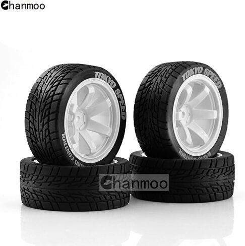 1/10 RC On Road Tires and Plastic Drift Wheels 12mm Hex Rally Racing Tyres for 1:10 Scale Touring Street Car Tamiya TT01 TT02 XV01 TA06 A959 PTG2 144001 HPI KYOSHO HSP Traxxas 4PCS (White) in Saudi Arabia