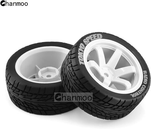 1/10 RC On Road Tires and Plastic Drift Wheels 12mm Hex Rally Racing Tyres for 1:10 Scale Touring Street Car Tamiya TT01 TT02 XV01 TA06 A959 PTG2 144001 HPI KYOSHO HSP Traxxas 4PCS (White) in Saudi Arabia