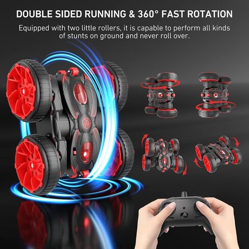 سيارات التحكم عن بعد ذات الشحن المباشر RC، سيارات حيلة 4 WD على الوجهين تقلب 360 درجة مع أضواء عجلات قابلة للتحويل في الهواء الطلق لعبة سيارات هدية عيد ميلاد للأولاد والبنات الذين تتراوح أعمارهم بين 4 5 6 7 8 9 10 11 12 in Kuwait
