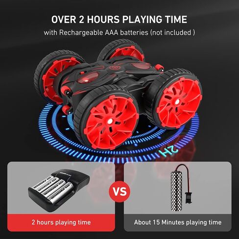 سيارات التحكم عن بعد ذات الشحن المباشر RC، سيارات حيلة 4 WD على الوجهين تقلب 360 درجة مع أضواء عجلات قابلة للتحويل في الهواء الطلق لعبة سيارات هدية عيد ميلاد للأولاد والبنات الذين تتراوح أعمارهم بين 4 5 6 7 8 9 10 11 12 in Kuwait