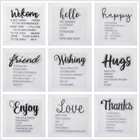 Welcome to Joyful Home 9pcs/Set Welcome Hello Hugs Frineds Sentiments Rubber Clear Stamp for Card Making Decoration and Scrapbooking in Saudi Arabia