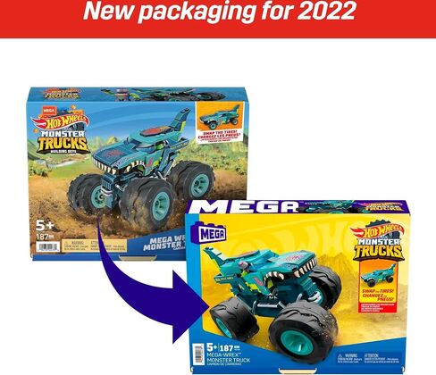 MEGA Hot Wheels Monster Trucks Building Toy Playset, Mega-Wrex With 187 Pieces, 1 Micro Action Figure Driver, Gift Ideas For Kids Age 5+ Years in Saudi Arabia