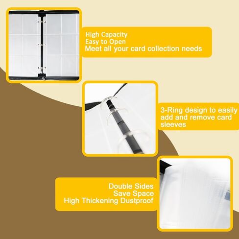 حافظة بطاقات، كتاب حامل ألبوم تجميع البطاقات المحمول بأربعة جيوب، يناسب 440 بطاقة مع 55 صفحة قابلة للإزالة وسحاب، حقيبة تخزين عرض حافظة بطاقات التداول (أصفر) in Kuwait