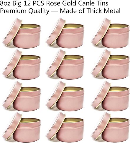 علب شمعة Unixing 8oz، 12 قطعة علب شموع معدنية لشمعة DIY علب حاوية شموع كبيرة لصنع الشموع باللون الأزرق الفاتح والشمبانيا والوردي والذهبي in Saudi Arabia