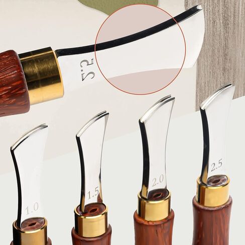 مايبين مجموعة من 4 ادوات لتجعيد حواف الجلد من الستانلس ستيل مع مقبض خشبي للحرف اليدوية المصنوعة يدويا، 1/1.5/2/2.5 ملم in Kuwait