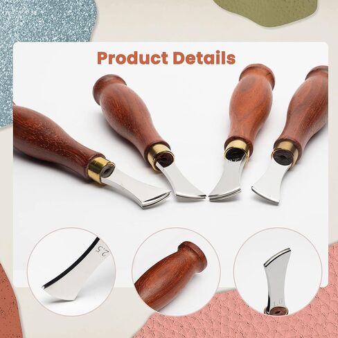 مايبين مجموعة من 4 ادوات لتجعيد حواف الجلد من الستانلس ستيل مع مقبض خشبي للحرف اليدوية المصنوعة يدويا، 1/1.5/2/2.5 ملم in Kuwait