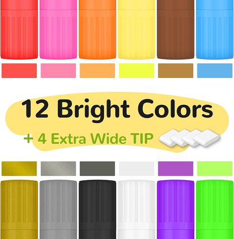 BIGTHUMB 12 Window Markers for Glass Washable, 15mm Jumbo Erasable Chalkboard Markers for Blackboard, Liquid Paint Chalk Pens for Cars, Businesses, Mirrors, Menus, Bistro, Kids and Artists in Kuwait