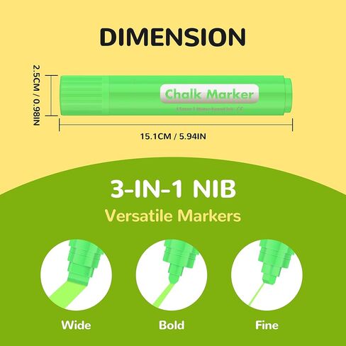 BIGTHUMB 12 Window Markers for Glass Washable, 15mm Jumbo Erasable Chalkboard Markers for Blackboard, Liquid Paint Chalk Pens for Cars, Businesses, Mirrors, Menus, Bistro, Kids and Artists in Kuwait