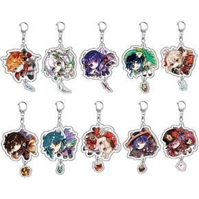 مجموعة سلسلة مفاتيح جينشين امباكت من بيجياوكا، 10 قطع من سلاسل المفاتيح الاكريليك مع دلاية بتصميم شخصيات انيمي جينشين الكرتونية، ملونة، 5.3 × 5.3 سم/ 2.09 انش × 2.09 انش, ملون in Kuwait