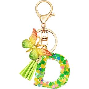 TTYY Initial Letter Keychains for Girls Women Pink Purple Green Cute Butterfly Heart Keychain for Backpack School Bag