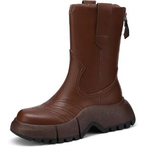 Celbreez منصة أحذية للنساء كعب مكتنز جولة اصبع القدم منصة الكاحل الجوارب مع الرمز البريدي الخلفي إسفين كعب جلد منتصف العجل الأحذية in Kuwait