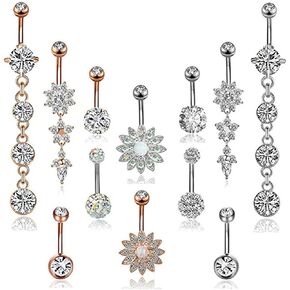 YOVORO 12PCS 14G الفولاذ المقاوم للصدأ استرخى بطن زر خواتم للنساء الفتيات السرة خواتم الحديد ثقب الجسم المجوهرات in Kuwait