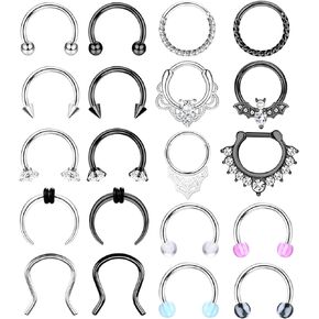 ZELORES 20Pcs 16G Septum Rings Horseshoe Septum Jewelry Stainless Steel Lip Nose Rings Hoops Helix Tragus Earrings Daith Cartilage Piercing Jewelry Silver Black Septum Ring Set for Women Men 8mm 10mm in Saudi Arabia