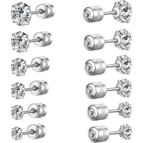 Titanium Surgical Stainless Steel Cubic Zirconia Stud Earrings for Women Men Hypoallergenic Dainty Silver Screw Flat Back CZ Studs Set for Sensitive Ears Lobe Cartilage Helix Multipack in Saudi Arabia