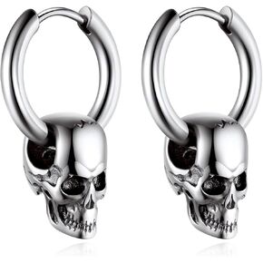 Bandmax Skull Earrings for Men Women Stainless Steel Skeleton Skull Head Hoop Earrings Stud Earrings Punk Gothic Earrings Halloween Jewelry in Kuwait
