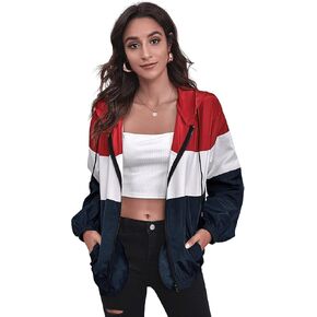 سترة SweatyRocks النسائية ذات السحاب الملون خفيفة الوزن والمرقعة الرياضية سترة واقية من الرياح معطف خارجي in Kuwait