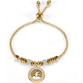 Jude Jewelers Stainless Steel Tree of Life Charm Ajustable Size Strand Bracelet