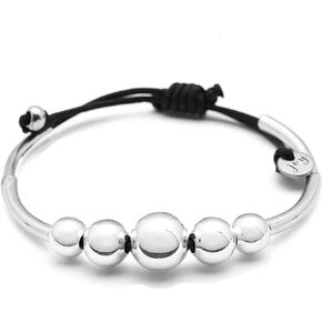 Lizzy James Wisdom Adjustable Black Leather Bracelet with Silver Plated Beads in Saudi Arabia