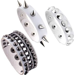 MILAKOO 3 Pcs Men Studded Cuff Bracelet Rivets Bracelet Leather Rivets Bracelet