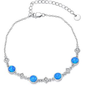 Rikelus Real Diamond Tennis Bracelets for Women Sterling Silver, Blue Opal/Tutquoise Tennis Bracelet, Birthday Gift for Mom Wife Girlfriend Daughter 6.5+2 Inch in Saudi Arabia