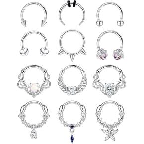 حلقات الحاجز 16G من CASSIECA، مجوهرات الحاجز الفولاذي الجراحي، حلقات الأنف المفصلية، أقراط الغضروف على شكل حدوة الحصان، أقراط حلزونية، الزنمة، مجوهرات ثقب المجوهرات in Kuwait