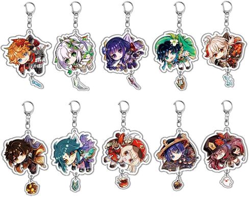 مجموعة سلسلة مفاتيح جينشين امباكت من بيجياوكا، 10 قطع من سلاسل المفاتيح الاكريليك مع دلاية بتصميم شخصيات انيمي جينشين الكرتونية، ملونة، 5.3 × 5.3 سم/ 2.09 انش × 2.09 انش, ملون in Kuwait