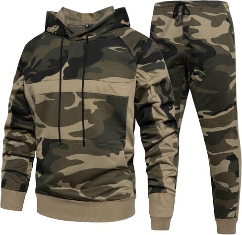 Mens Camo Tracksuit Casual Hooded Track Suits Long Sleeve Hoodie and Sweatpant Jogging Sweatsuit in Kuwait
