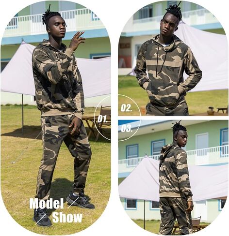 Mens Camo Tracksuit Casual Hooded Track Suits Long Sleeve Hoodie and Sweatpant Jogging Sweatsuit in Kuwait