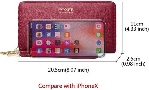 محافظ جلدية بسحاب حول محافظ للنساء من FOXLOVER، صندوق هدايا من الجلد الطبيعي بسحاب RFID يحتوي على 17 فتحة للبطاقات ومحافظ طويلة للسيدات مع جيب للعملات المعدنية بسحاب ومحافظ نسائية مع سوار معصم (أحمر) in Kuwait