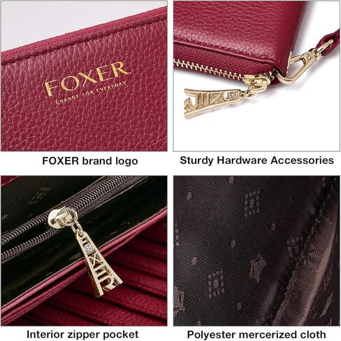 محافظ جلدية بسحاب حول محافظ للنساء من FOXLOVER، صندوق هدايا من الجلد الطبيعي بسحاب RFID يحتوي على 17 فتحة للبطاقات ومحافظ طويلة للسيدات مع جيب للعملات المعدنية بسحاب ومحافظ نسائية مع سوار معصم (أحمر) in Kuwait