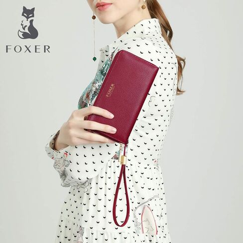 محافظ جلدية بسحاب حول محافظ للنساء من FOXLOVER، صندوق هدايا من الجلد الطبيعي بسحاب RFID يحتوي على 17 فتحة للبطاقات ومحافظ طويلة للسيدات مع جيب للعملات المعدنية بسحاب ومحافظ نسائية مع سوار معصم (أحمر) in Kuwait